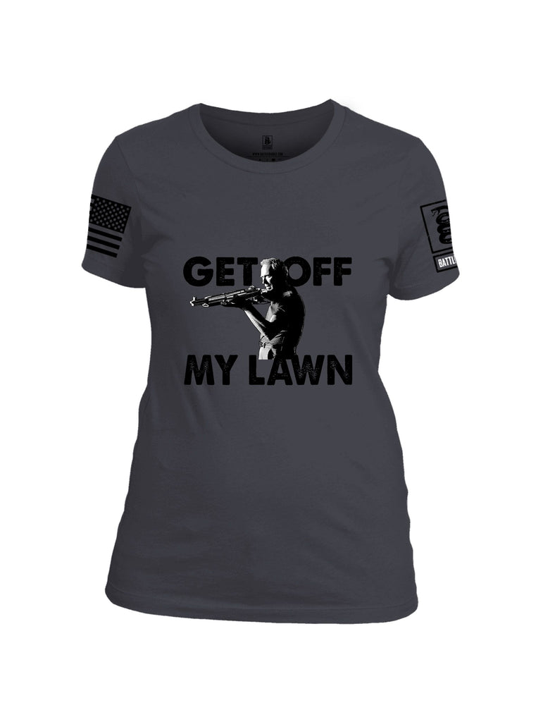 Battleraddle Get Off My Lawn Black Sleeves Women Cotton Crew Neck T-Shirt