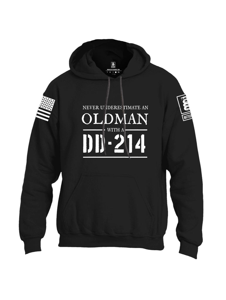 Battleraddle Never Underestimate An Old Man And A Dd214 White Sleeves Uni Cotton Blended Hoodie With Pockets