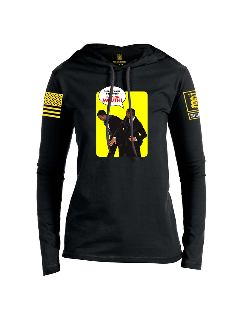 Battleraddle Keep My Name Out Of Your F Mouth  Yellow Sleeves Women Cotton Thin Cotton Lightweight Hoodie