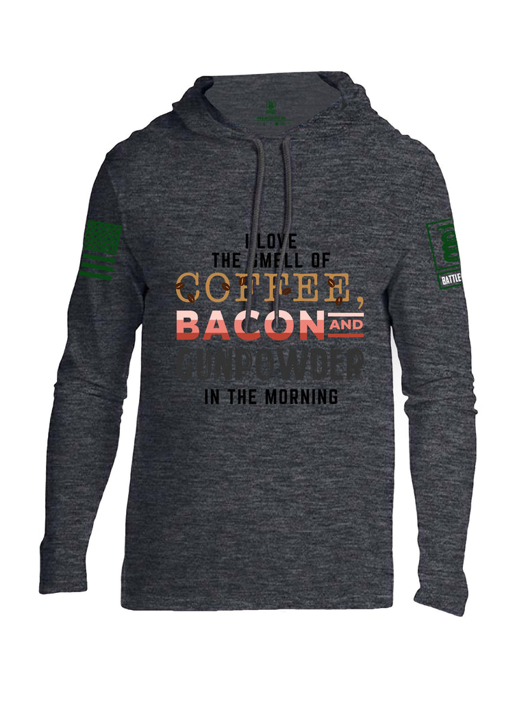 Battleraddle I Love The Smell Of Coffee, Bacon And Gunpowder In The Morning Dark Green Sleeves Men Cotton Thin Cotton Lightweight Hoodie