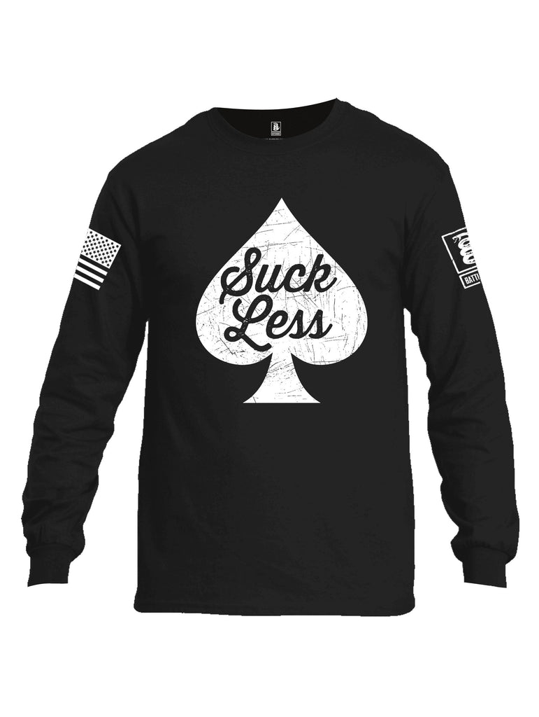 Battleraddle Suck Less White Sleeves Men Cotton Crew Neck Long Sleeve T Shirt