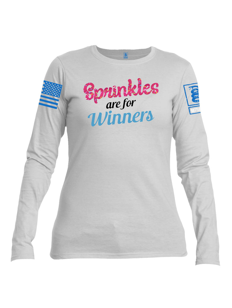 Battleraddle Sprinkles Are For Winners  Mid Blue Sleeves Women Cotton Crew Neck Long Sleeve T Shirt