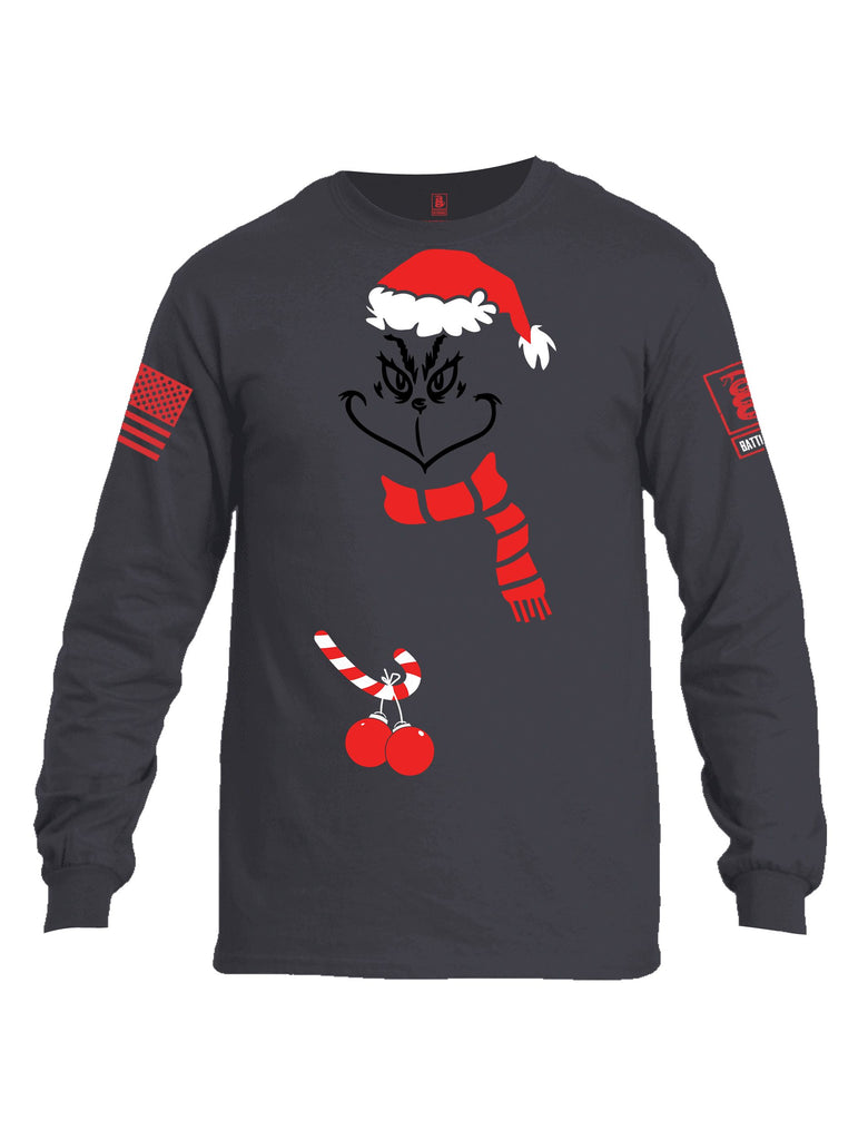 Battleraddle Grinch Christmas Balls Red Sleeves Men Cotton Crew Neck Long Sleeve T Shirt