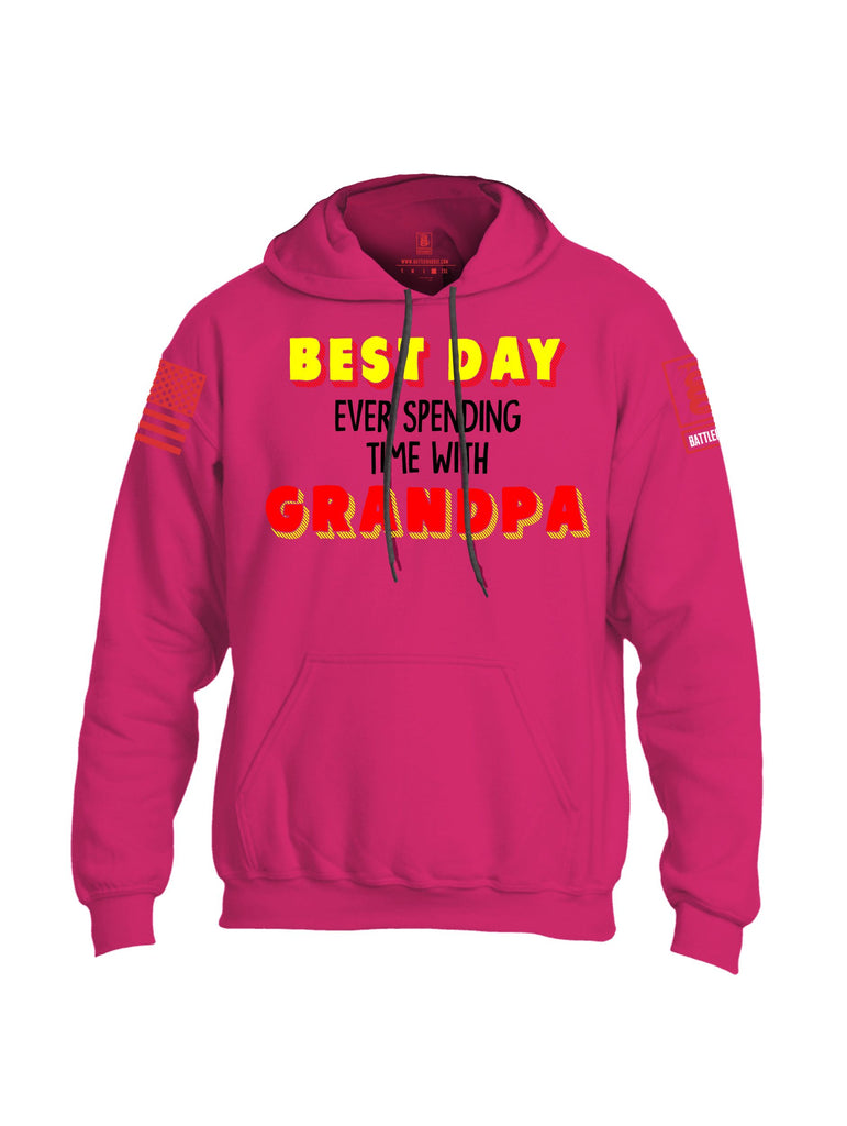 Battleraddle Best Day Ever Spending Time With Grandpa Red Sleeves Uni Cotton Blended Hoodie With Pockets