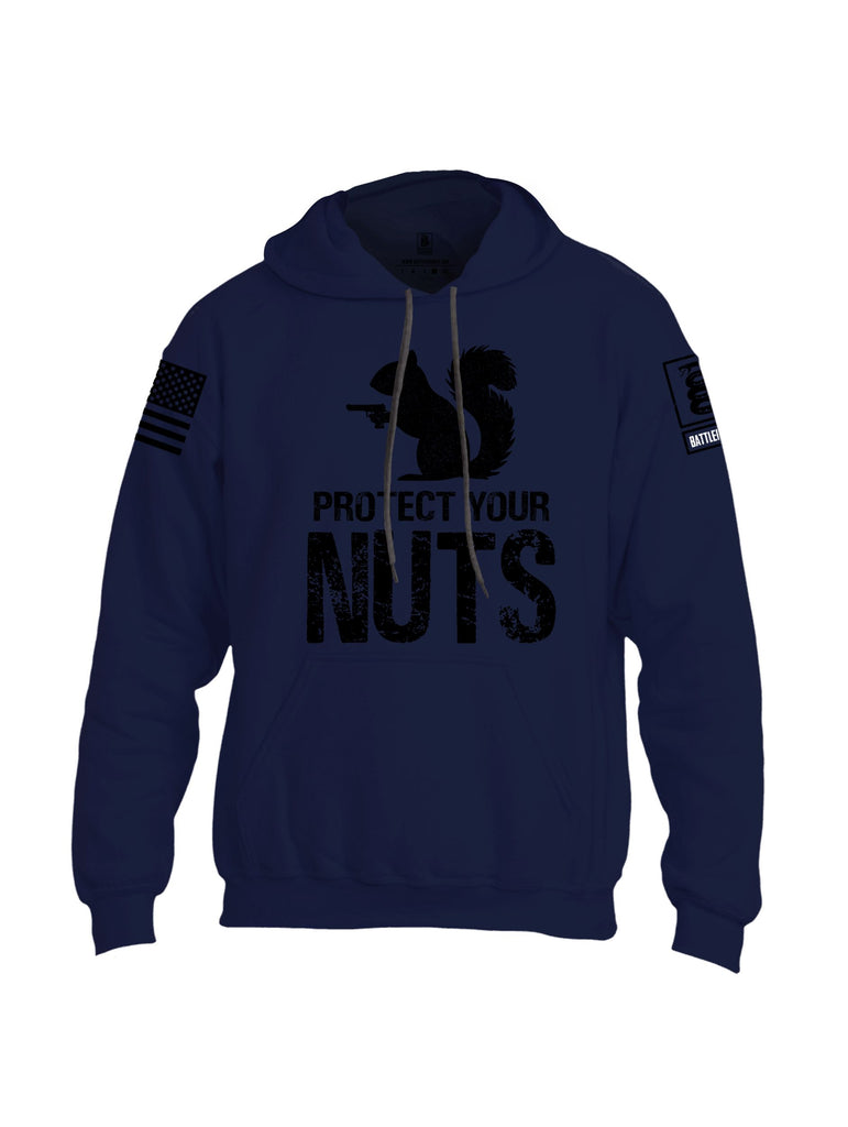 Battleraddle Protect Your Nuts  Black Sleeves Uni Cotton Blended Hoodie With Pockets