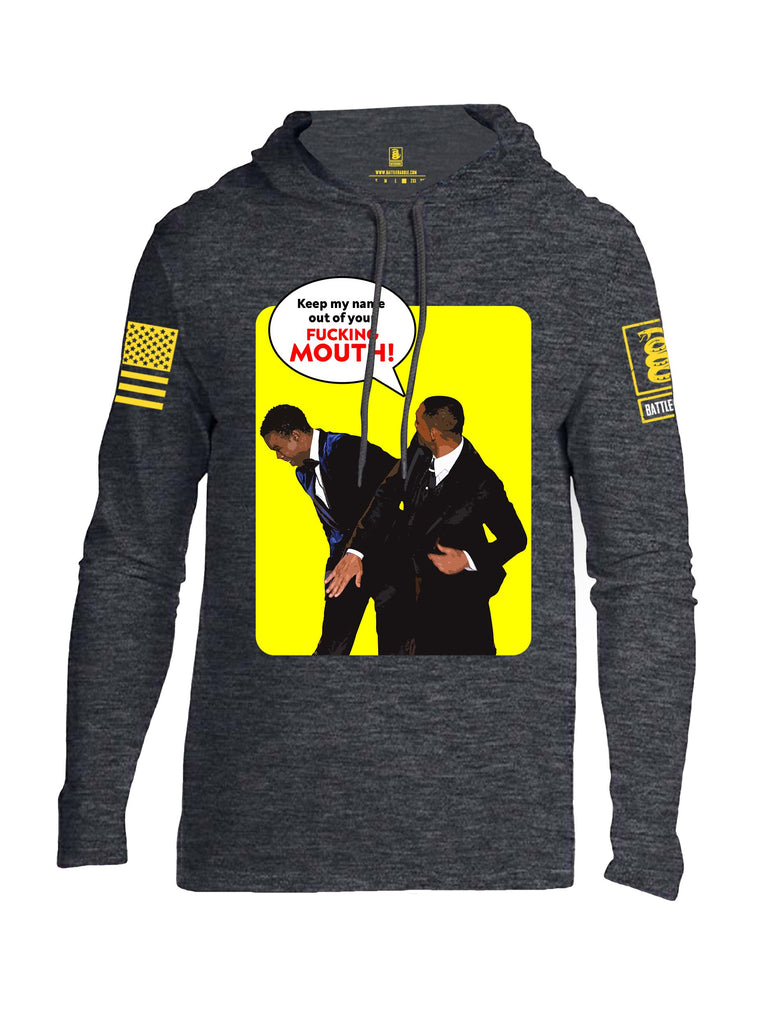 Battleraddle Keep My Name Out Of Your F Mouth  Yellow Sleeves Men Cotton Thin Cotton Lightweight Hoodie