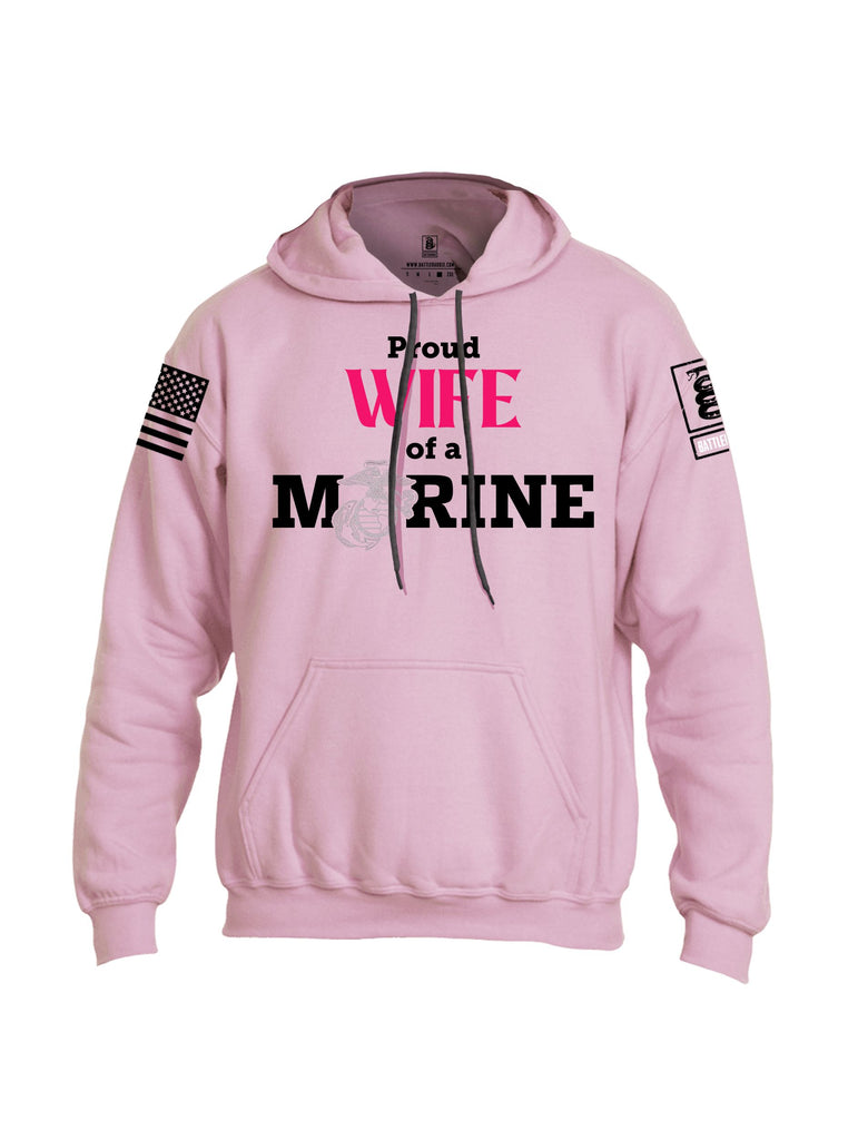 Battleraddle Proud Wife Of A Marine  Black Sleeves Uni Cotton Blended Hoodie With Pockets