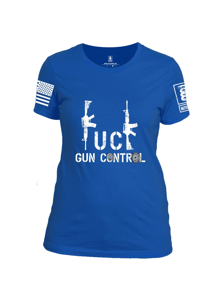 Battleraddle Fuck Gun Control White Sleeves Women Cotton Crew Neck T-Shirt