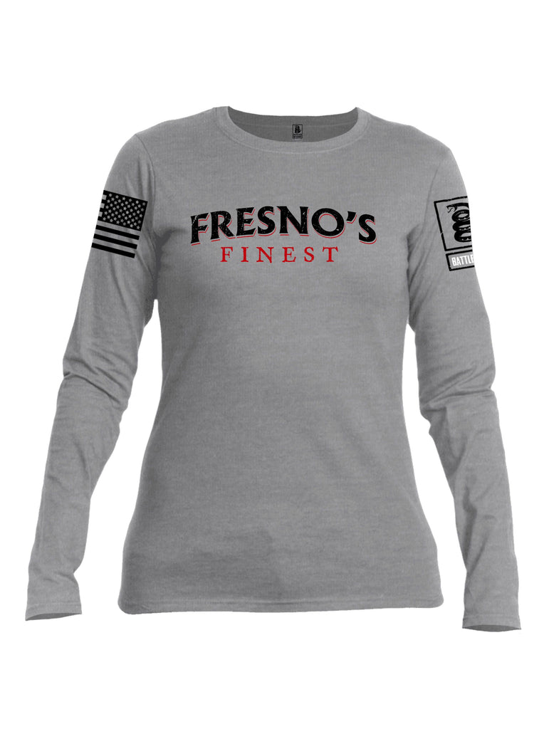 Battleraddle Fresnos Finest  Black Sleeves Women Cotton Crew Neck Long Sleeve T Shirt