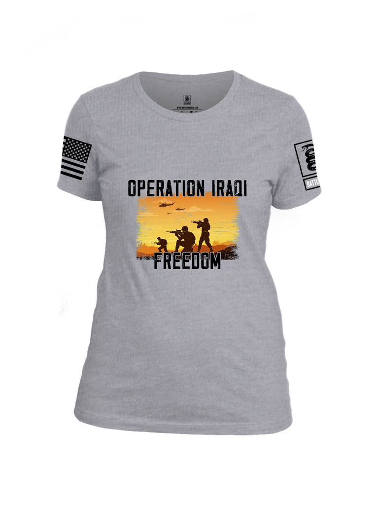 Battleraddle Operation Iraqi Freedom Soldiers Black Sleeves Women Cotton Crew Neck T-Shirt