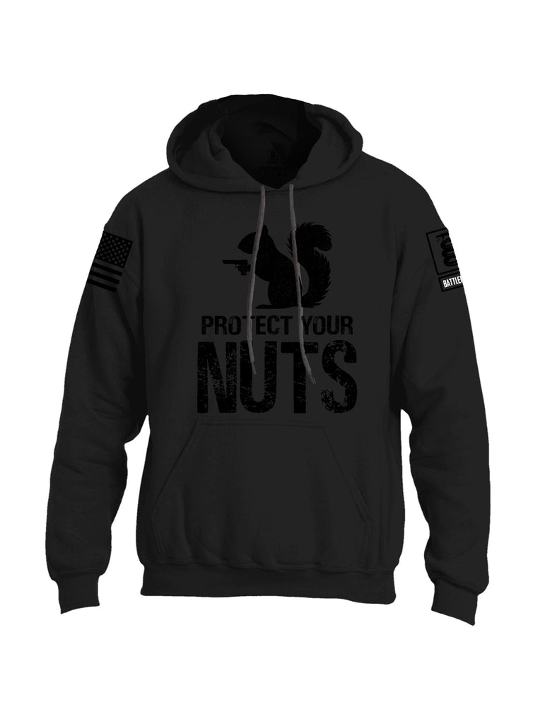 Battleraddle Protect Your Nuts  Black Sleeves Uni Cotton Blended Hoodie With Pockets