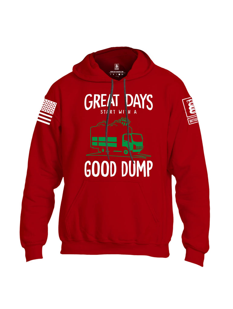 Battleraddle Great Days Start With A Good Dump White Sleeves Uni Cotton Blended Hoodie With Pockets