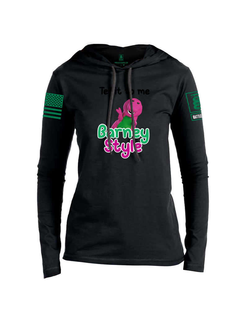 Battleraddle Tell It To Me Barney Style  Pearl Green Sleeves Women Cotton Thin Cotton Lightweight Hoodie