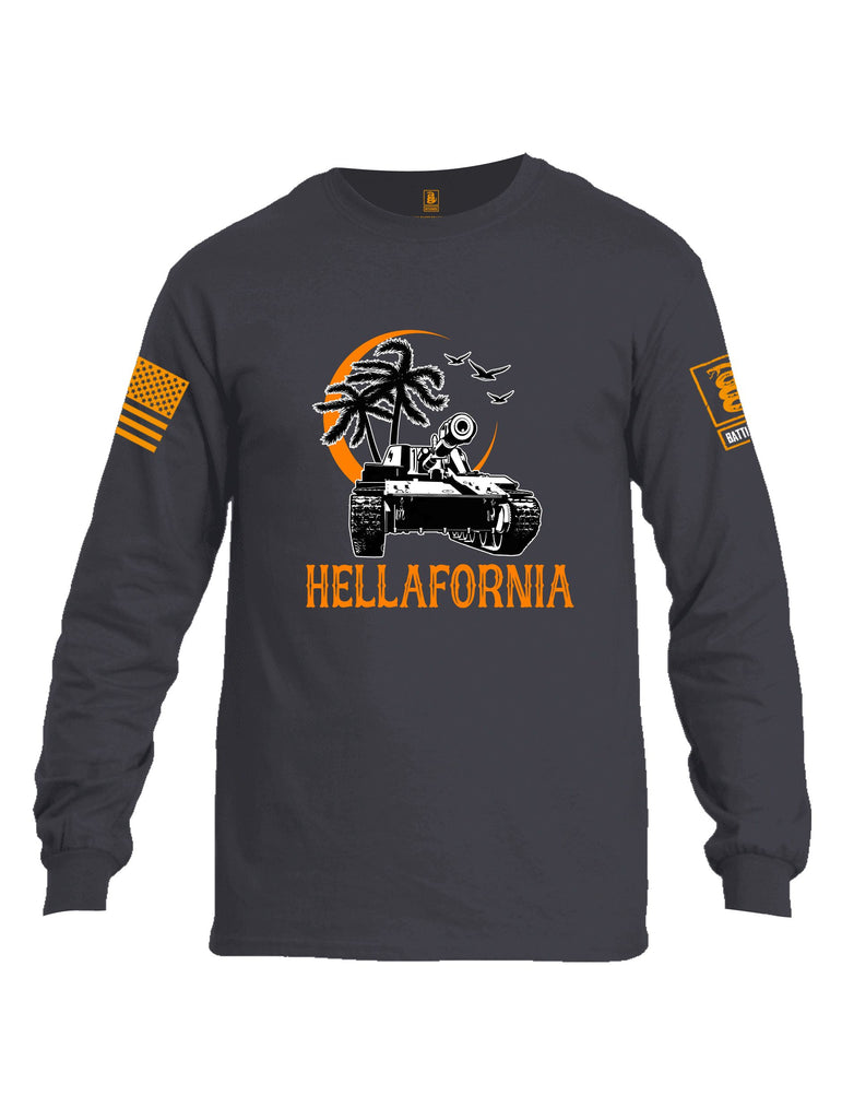 Battleraddle Hellafornia Orange Sleeves Men Cotton Crew Neck Long Sleeve T Shirt