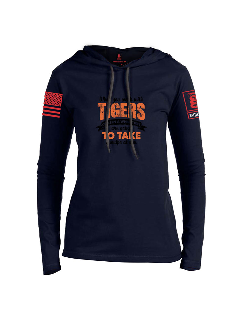 Battleraddle When You Work With Tigers Red Sleeves Women Cotton Thin Cotton Lightweight Hoodie