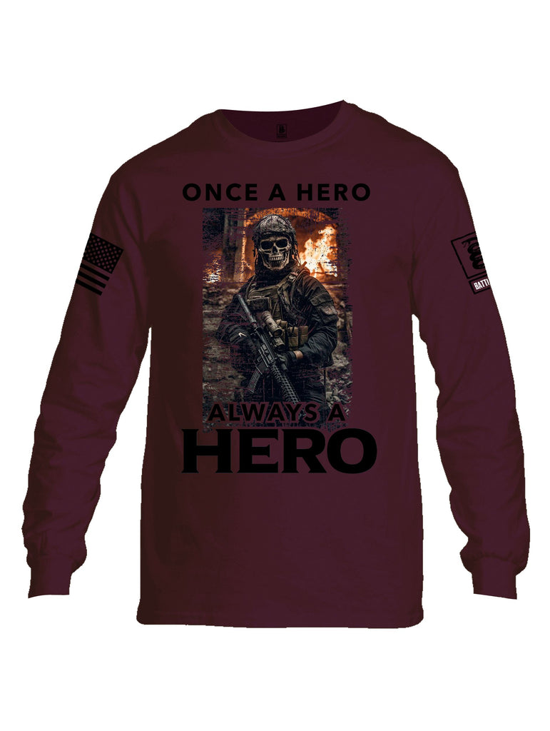 Battleraddle Once A Hero Always A Hero Black Sleeves Men Cotton Crew Neck Long Sleeve T Shirt