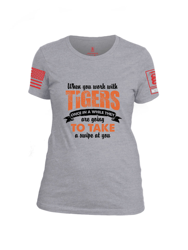 Battleraddle When You Work With Tigers Red Sleeves Women Cotton Crew Neck T-Shirt