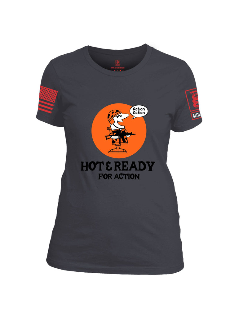 Battleraddle Hot & Ready For Action  Red Sleeves Women Cotton Crew Neck T-Shirt