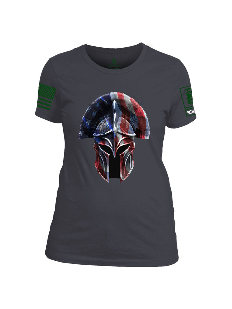 Battleraddle Spartan Us Helmet Dark Green Sleeves Women Cotton Crew Neck T-Shirt