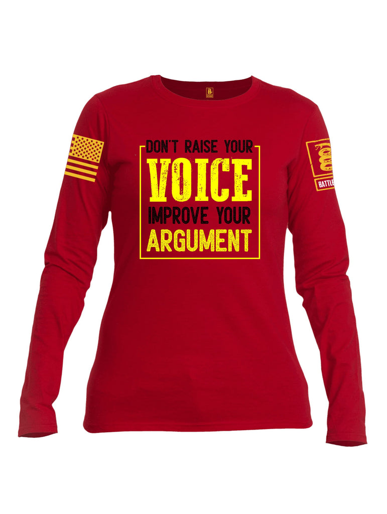 Battleraddle Don'T Raise Your Voice Yellow Sleeves Women Cotton Crew Neck Long Sleeve T Shirt