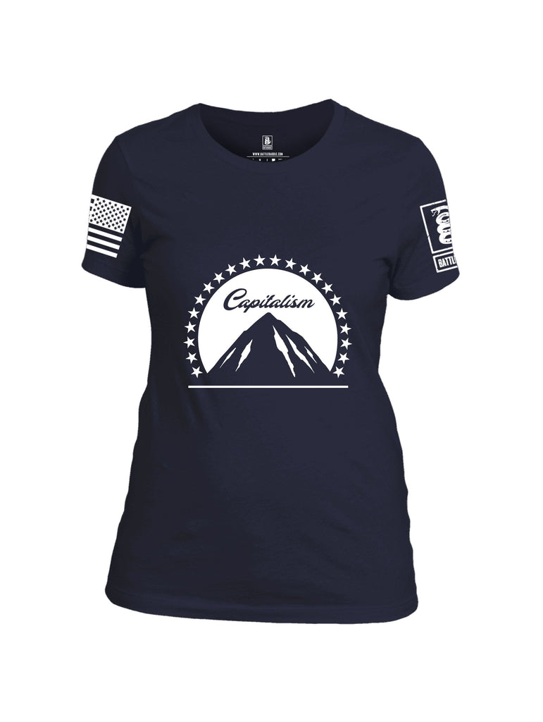 Battleraddle Capitalism White Sleeves Women Cotton Crew Neck T-Shirt