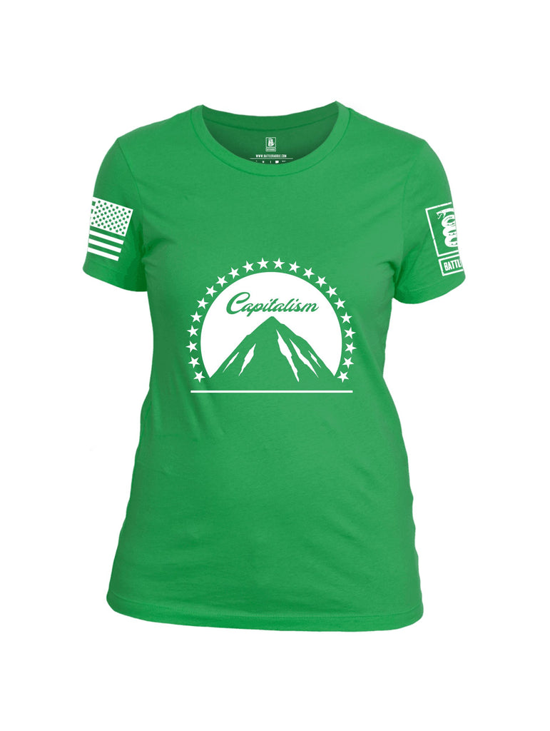 Battleraddle Capitalism White Sleeves Women Cotton Crew Neck T-Shirt