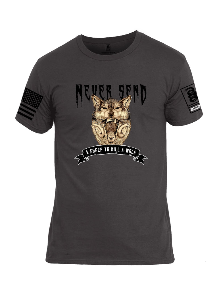 Battleraddle Never Send A Sheep To Kill A Wolf Black Sleeves Men Cotton Crew Neck T-Shirt