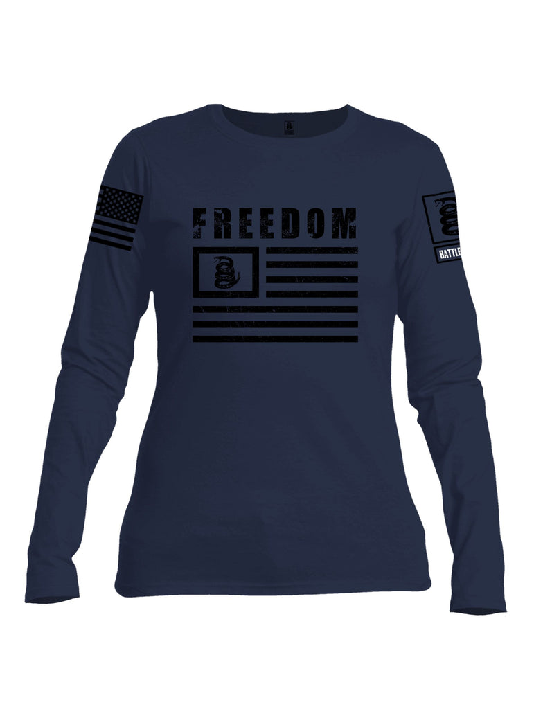 Battleraddle Freedom Flag Black Sleeves Women Cotton Crew Neck Long Sleeve T Shirt