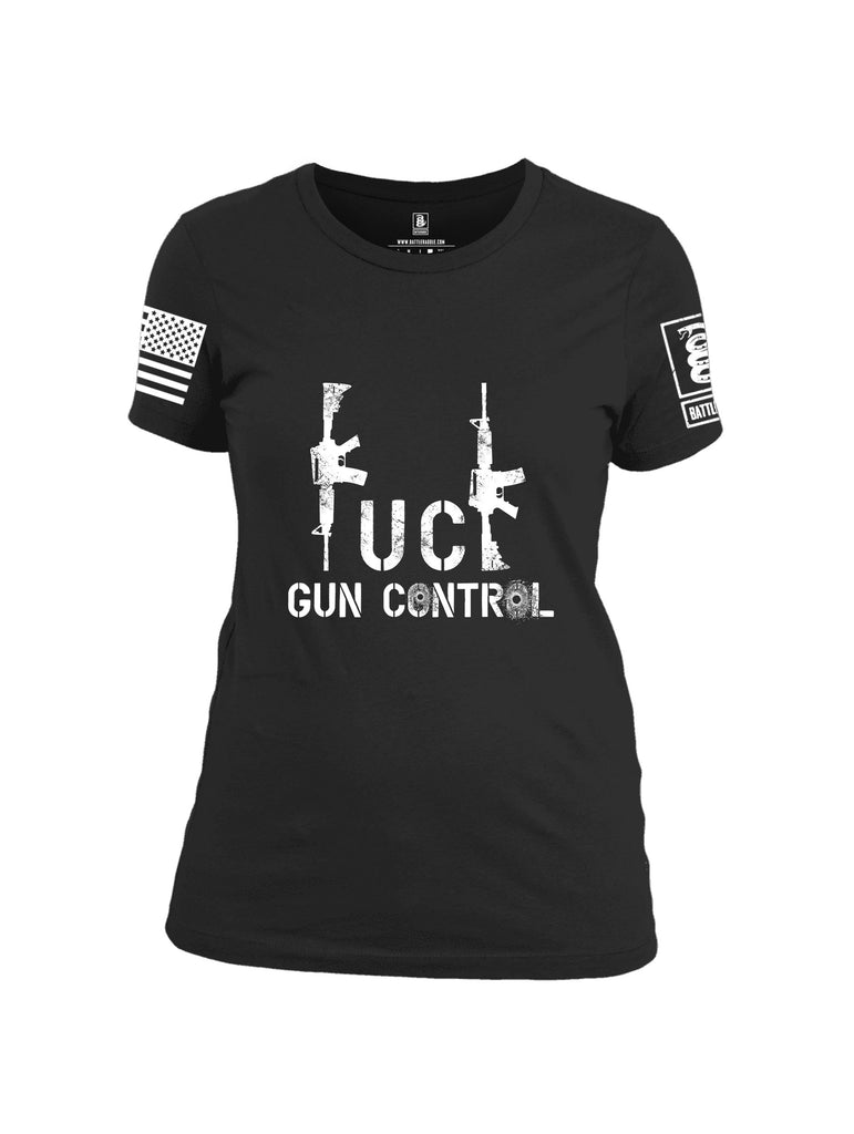 Battleraddle Fuck Gun Control White Sleeves Women Cotton Crew Neck T-Shirt