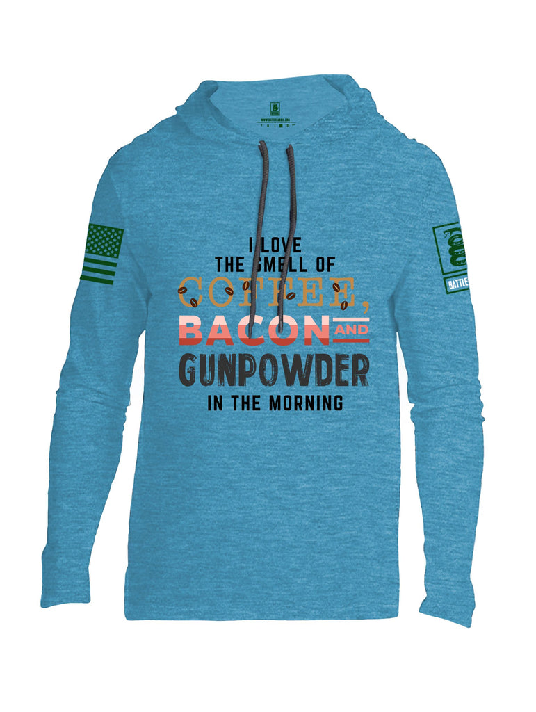 Battleraddle I Love The Smell Of Coffee, Bacon And Gunpowder In The Morning Dark Green Sleeves Men Cotton Thin Cotton Lightweight Hoodie