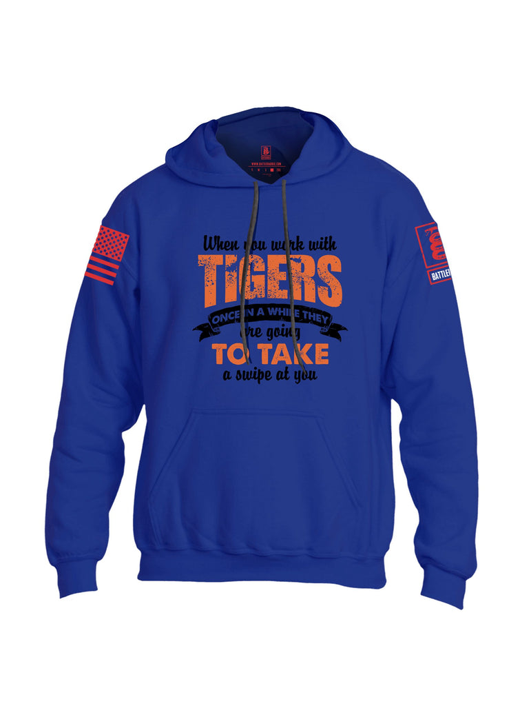 Battleraddle When You Work With Tigers Red Sleeves Uni Cotton Blended Hoodie With Pockets