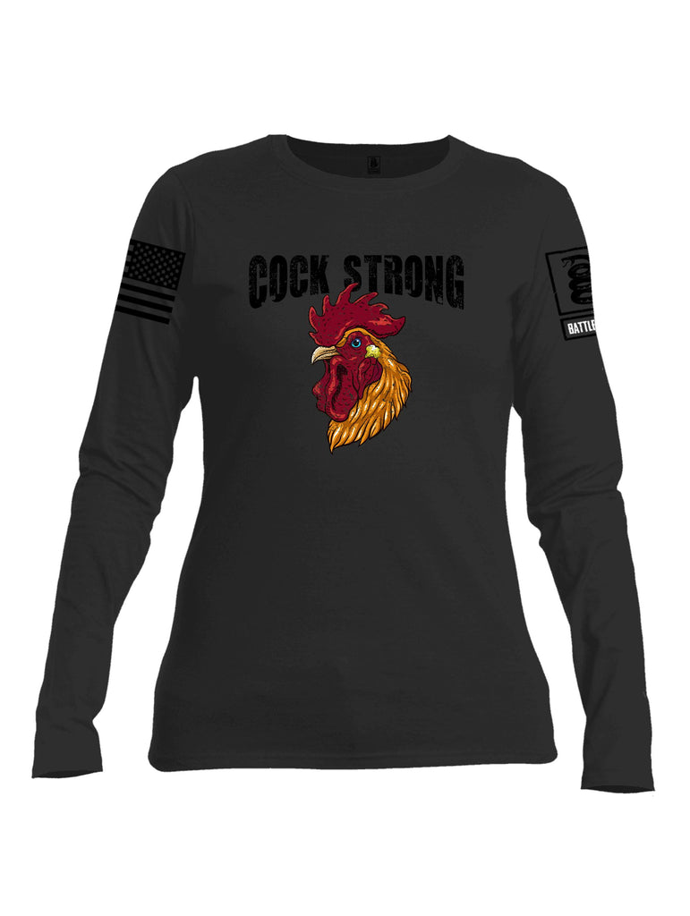 Battleraddle Cock Strong Black Sleeves Women Cotton Crew Neck Long Sleeve T Shirt