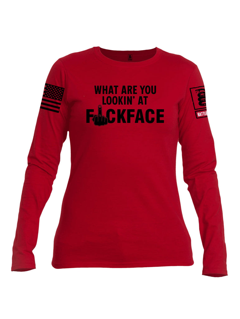 Battleraddle What Are You Lookin At Black Sleeves Women Cotton Crew Neck Long Sleeve T Shirt