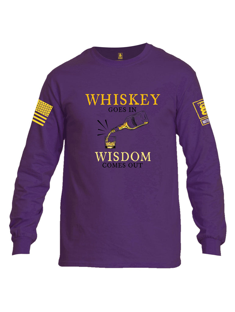 Battleraddle Whiskey Goes In Wisdom Comes Out Yellow Sleeves Men Cotton Crew Neck Long Sleeve T Shirt