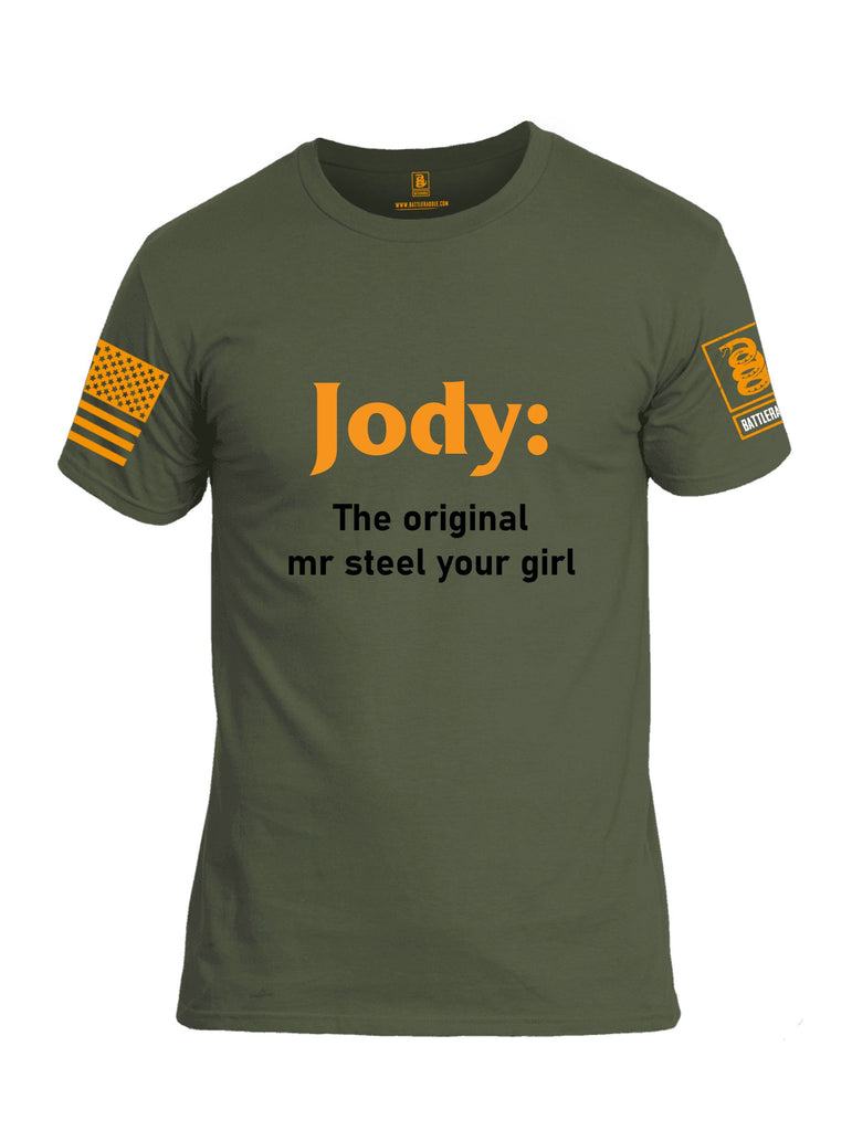 Battleraddle Jody The Original Mr Steel Your Girl Orange Sleeves Men Cotton Crew Neck T-Shirt
