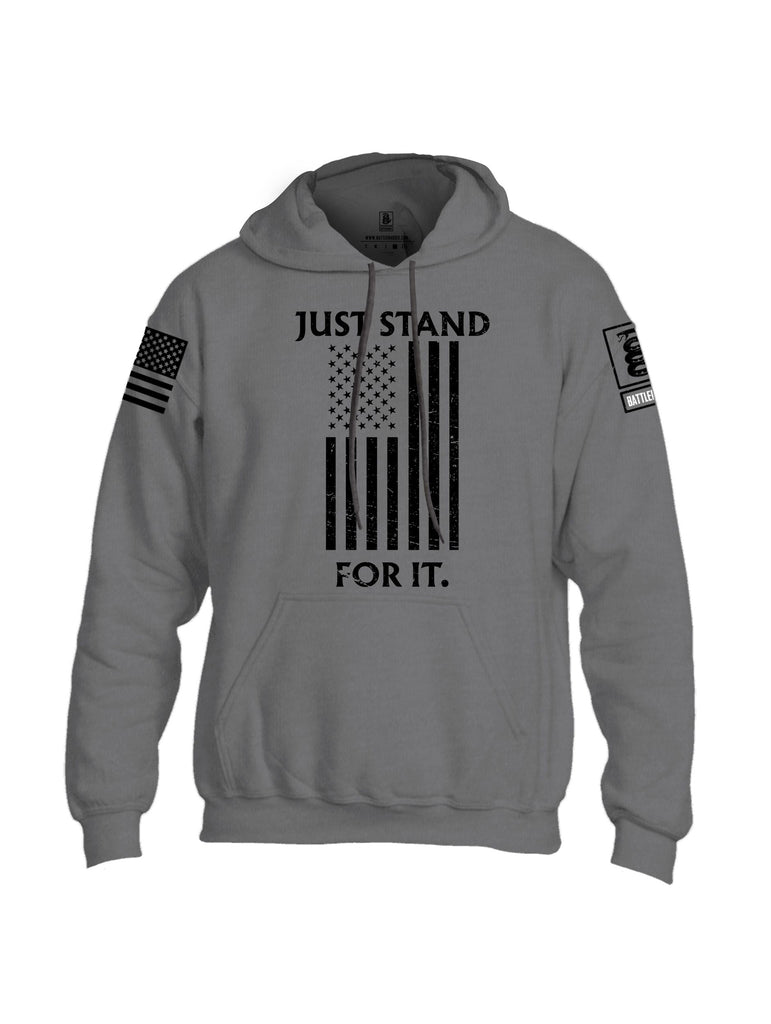 Battleraddle Just Stand For It Black Sleeves Uni Cotton Blended Hoodie With Pockets