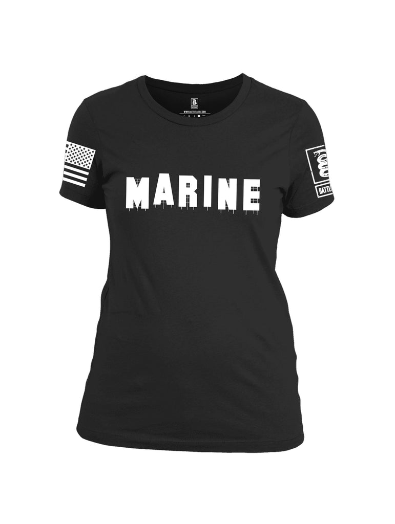 Battleraddle Marine Hollywood White Sleeves Women Cotton Crew Neck T-Shirt