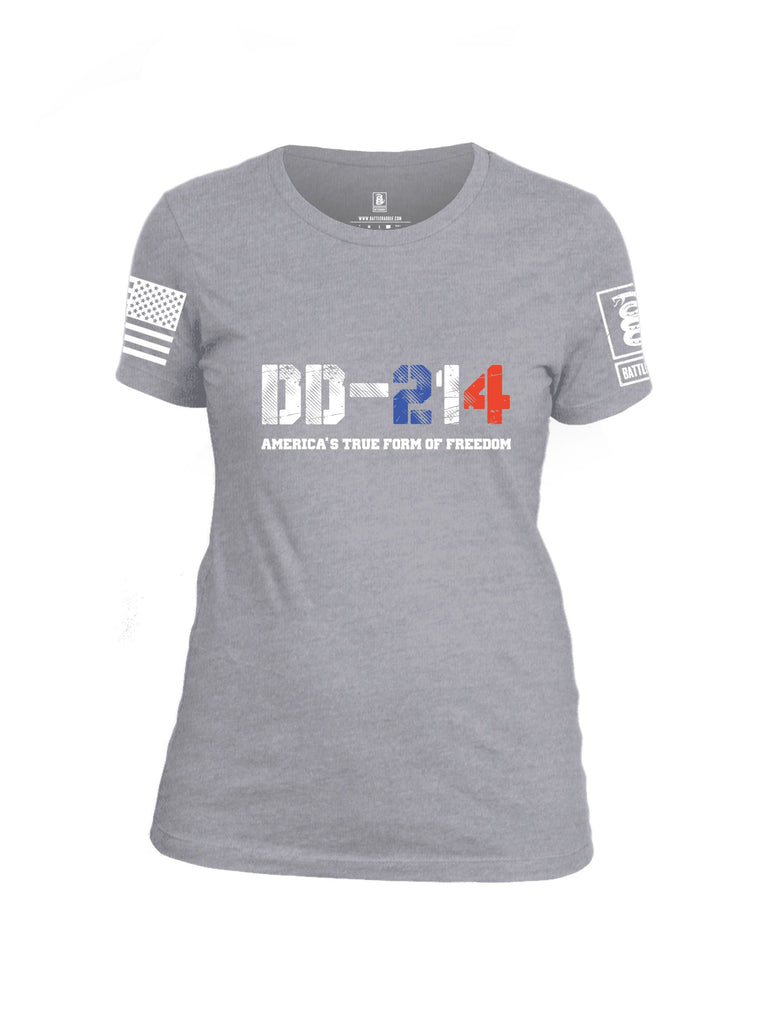 Battleraddle Dd214 Americas True Freedom White Sleeves Women Cotton Crew Neck T-Shirt