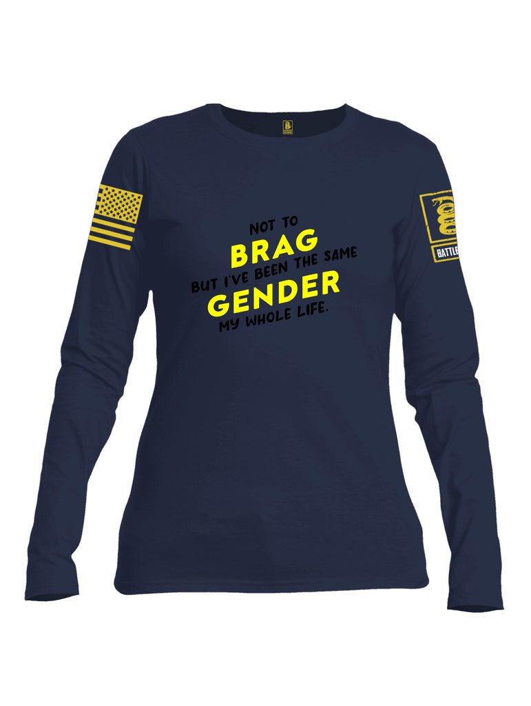 Battleraddle Not To Brag Yellow Sleeves Women Cotton Crew Neck Long Sleeve T Shirt