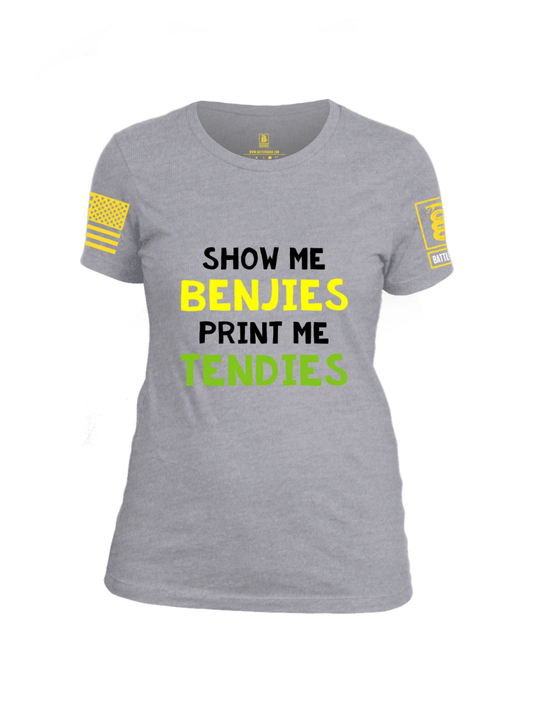 Battleraddle Show Me Benjies  Yellow Sleeves Women Cotton Crew Neck T-Shirt