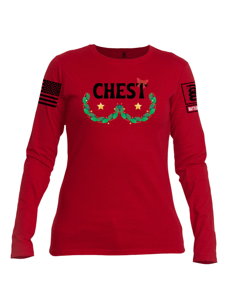 Battleraddle Chest Christmas Black Sleeves Women Cotton Crew Neck Long Sleeve T Shirt