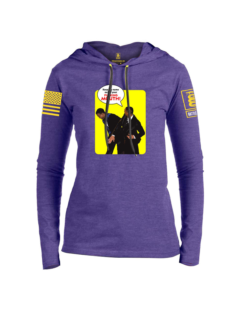 Battleraddle Keep My Name Out Of Your F Mouth  Yellow Sleeves Women Cotton Thin Cotton Lightweight Hoodie