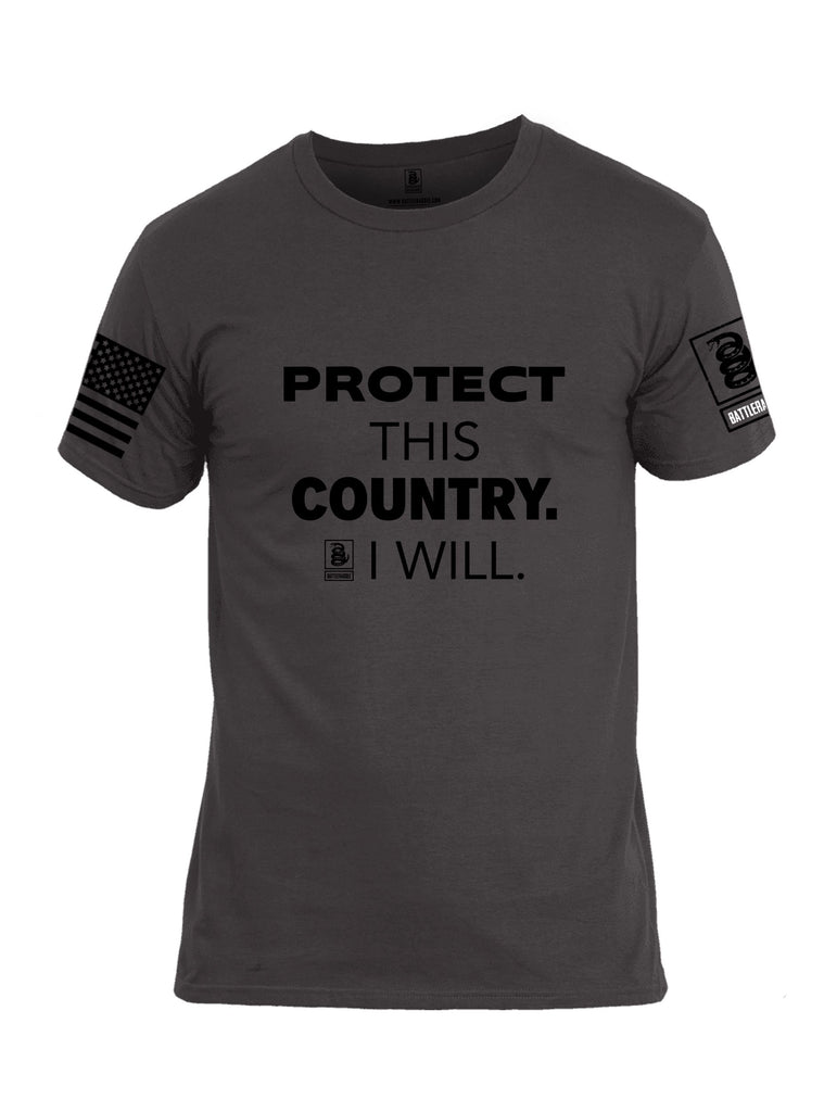 Battleraddle Protect This Country I Will.  Black Sleeves Men Cotton Crew Neck T-Shirt