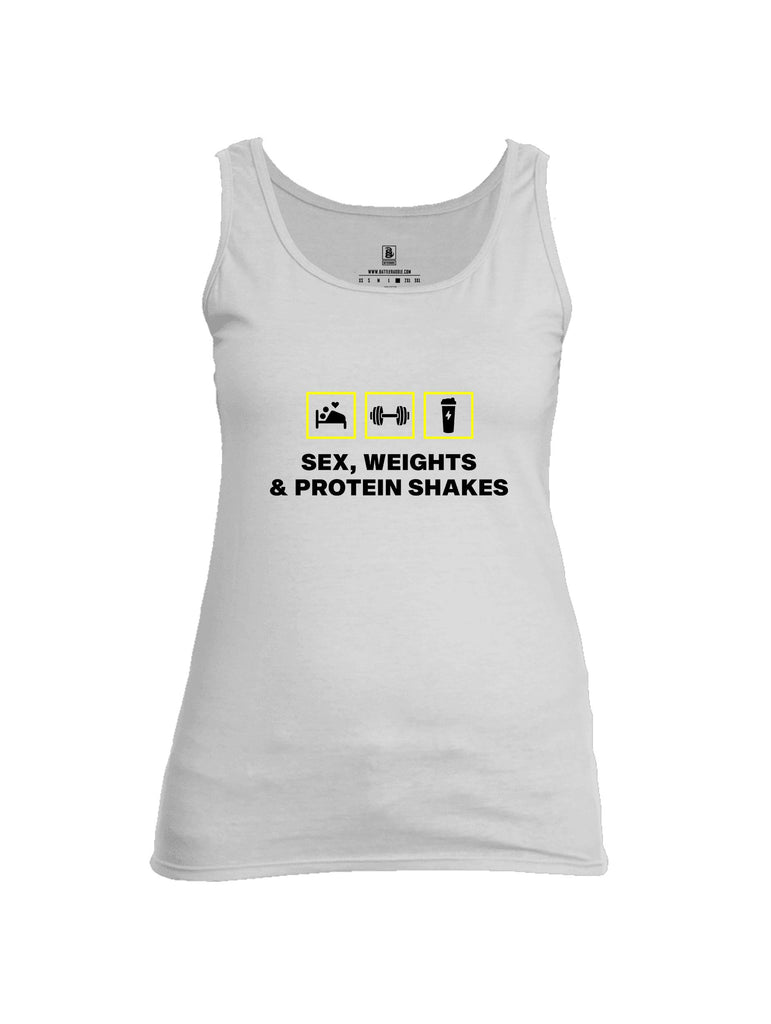 Battleraddle Sex, Weights And Protein Shakes Black Sleeves Women Cotton Cotton Tank Top