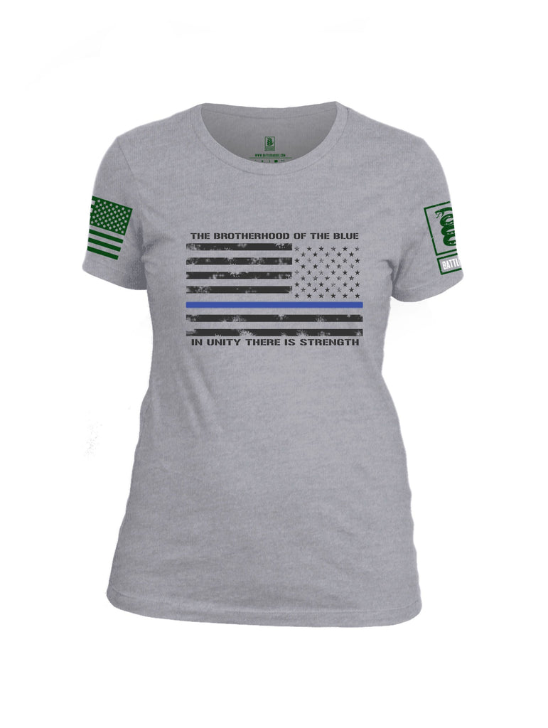 Battleraddle The Brotherhood Of The Blue White  Dark Green Sleeves Women Cotton Crew Neck T-Shirt