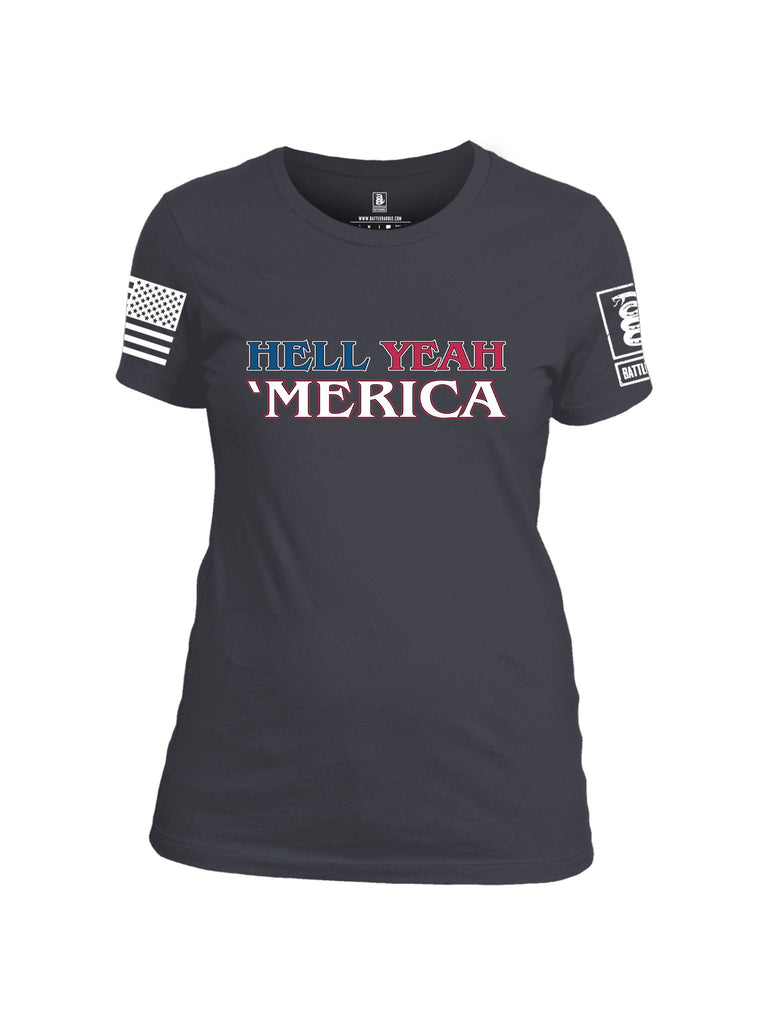Battleraddle Hell Yeah 'Merica White Sleeves Women Cotton Crew Neck T-Shirt