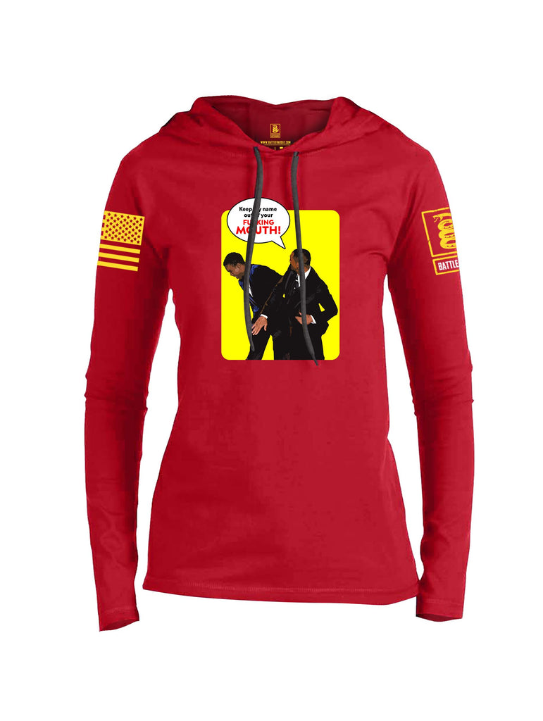 Battleraddle Keep My Name Out Of Your F Mouth  Yellow Sleeves Women Cotton Thin Cotton Lightweight Hoodie