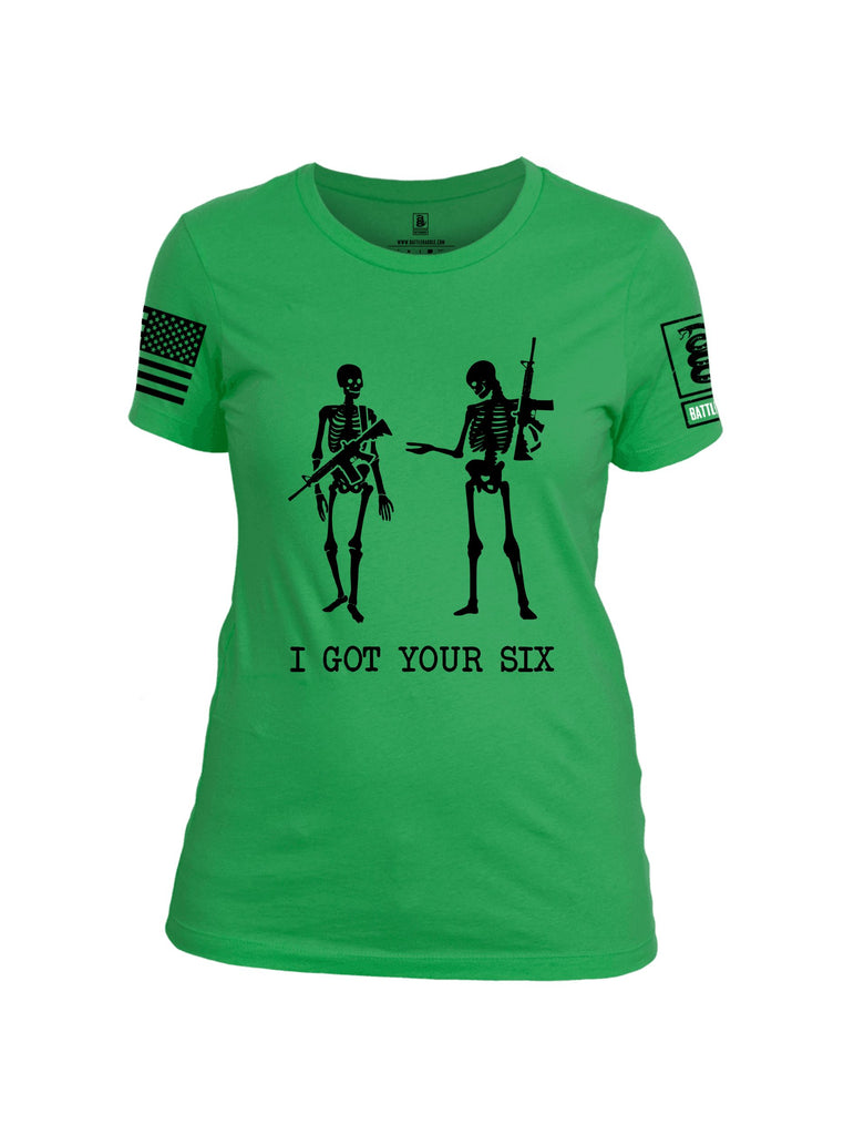 Battleraddle I Got Your Six Skeleton  Black Sleeves Women Cotton Crew Neck T-Shirt