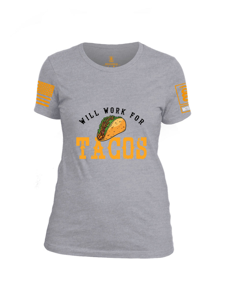 Battleraddle Will Work For Tacos Orange Sleeves Women Cotton Crew Neck T-Shirt