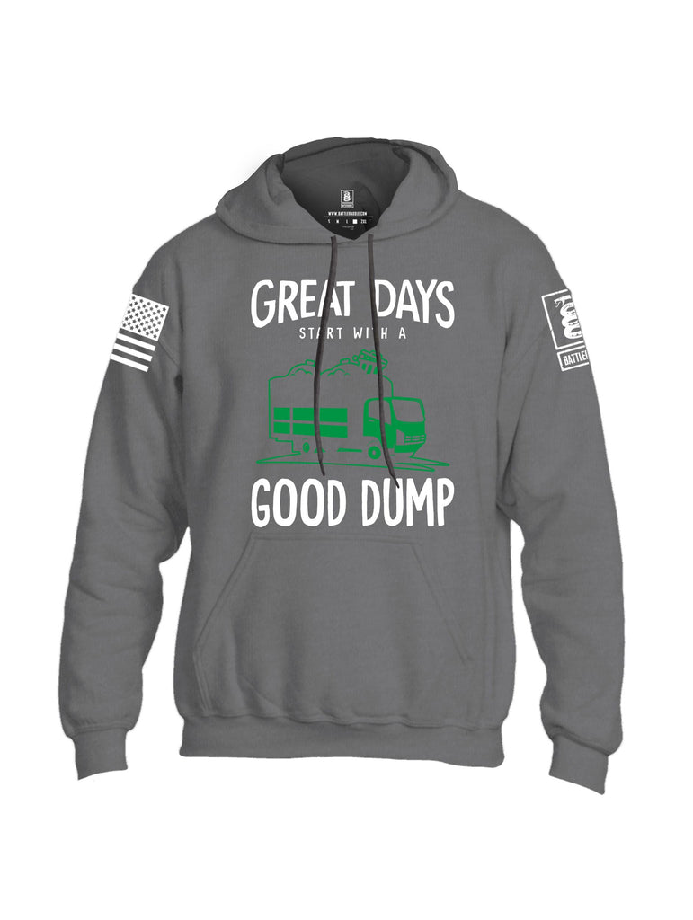Battleraddle Great Days Start With A Good Dump White Sleeves Uni Cotton Blended Hoodie With Pockets